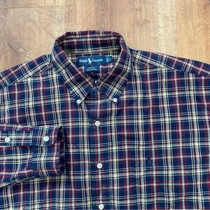 Ralph Lauren Mens Large Plaid Shirt Button Down Blake Classic Fit Casual Cotton